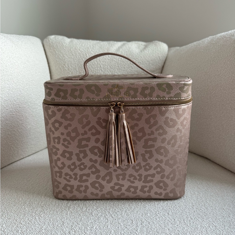 Pink and Rose Gold Leopard Makeup Bag
